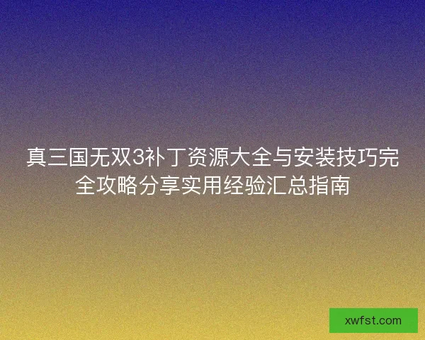真三国无双3补丁资源大全与安装技巧完全攻略分享实用经验汇总指南
